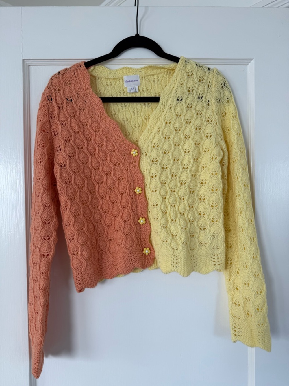 Two-Tone Peach & Pale Yellow Knit Cardigan by Find Me Now